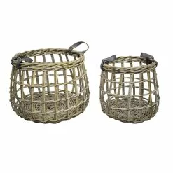 Suuri Rottinkikori Nahkakahvoilla, Natural -Keittiö myymälä tcmc2 2 1